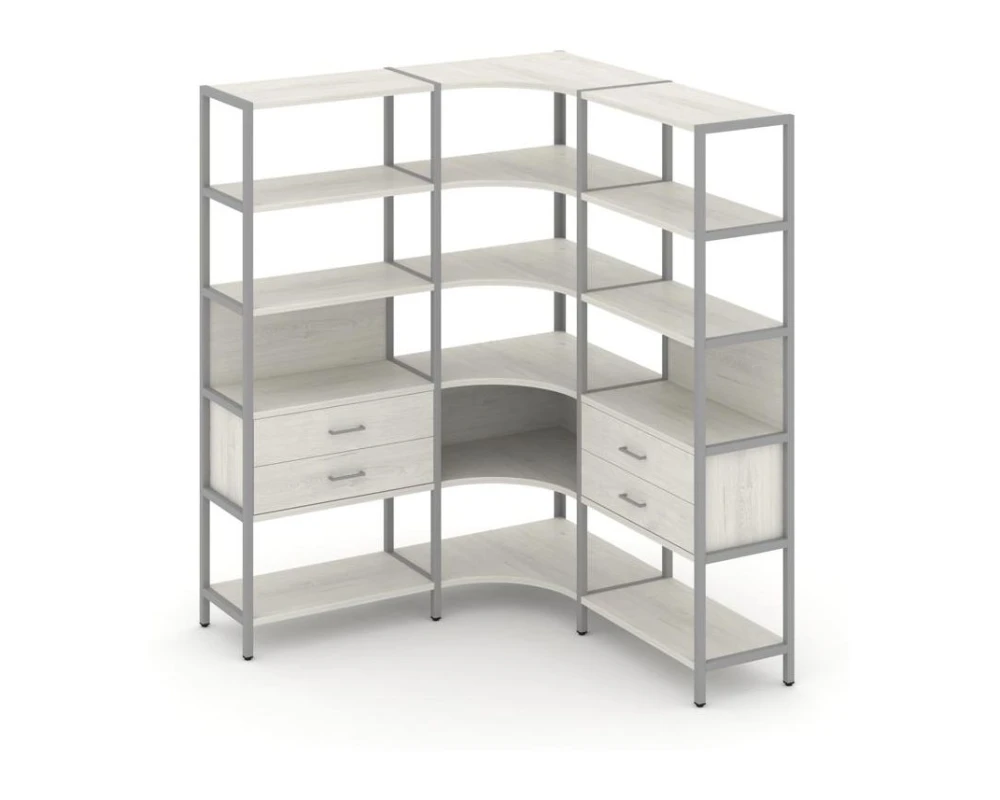 Трехсекционный угловой стеллаж пятиярусный с ящиками 1590х1590х1980 Шелф Систем / Shelf System
