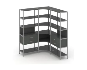 Трехсекционный угловой стеллаж пятиярусный с ящиками 1590х1590х1980 Шелф Систем / Shelf System images