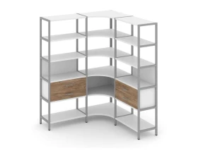 Трехсекционный угловой стеллаж пятиярусный с ящиками 1590х1590х1980 Шелф Систем / Shelf System images