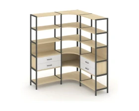 Трехсекционный угловой стеллаж пятиярусный с ящиками 1590х1590х1980 Шелф Систем / Shelf System images