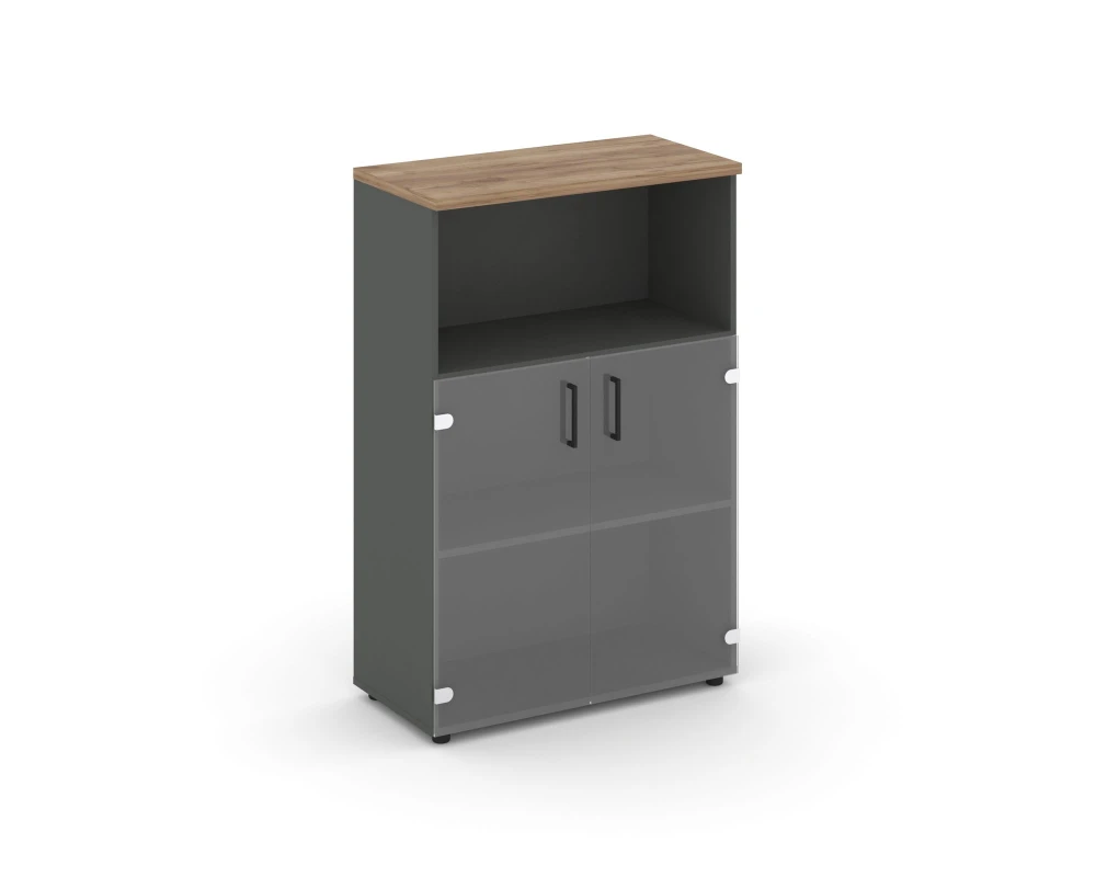 Шкаф средний широкий прозр. стекло с нишей 796x400x1203 зад. стенка HDF Стайл Проджект / Style Project