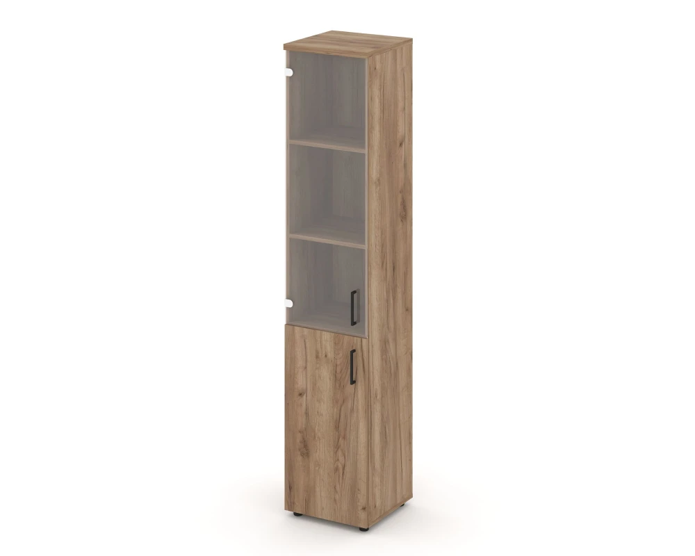 Шкаф высокий узкий комби прозр. стекло левый 400x400x1982 зад. стенка HDF Стайл Проджект / Style Project