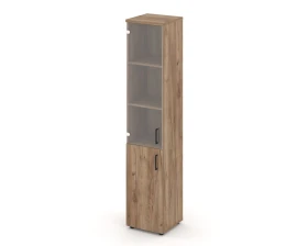 Шкаф высокий узкий комби прозр. стекло левый 400x400x1982 зад. стенка HDF Стайл Проджект / Style Project images