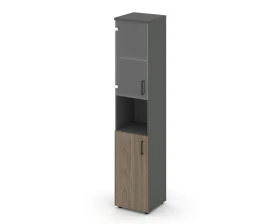 Шкаф высокий узкий с нишей прозр. стекло левый 400x400x1982 зад. стенка HDF Стайл Проджект / Style Project images