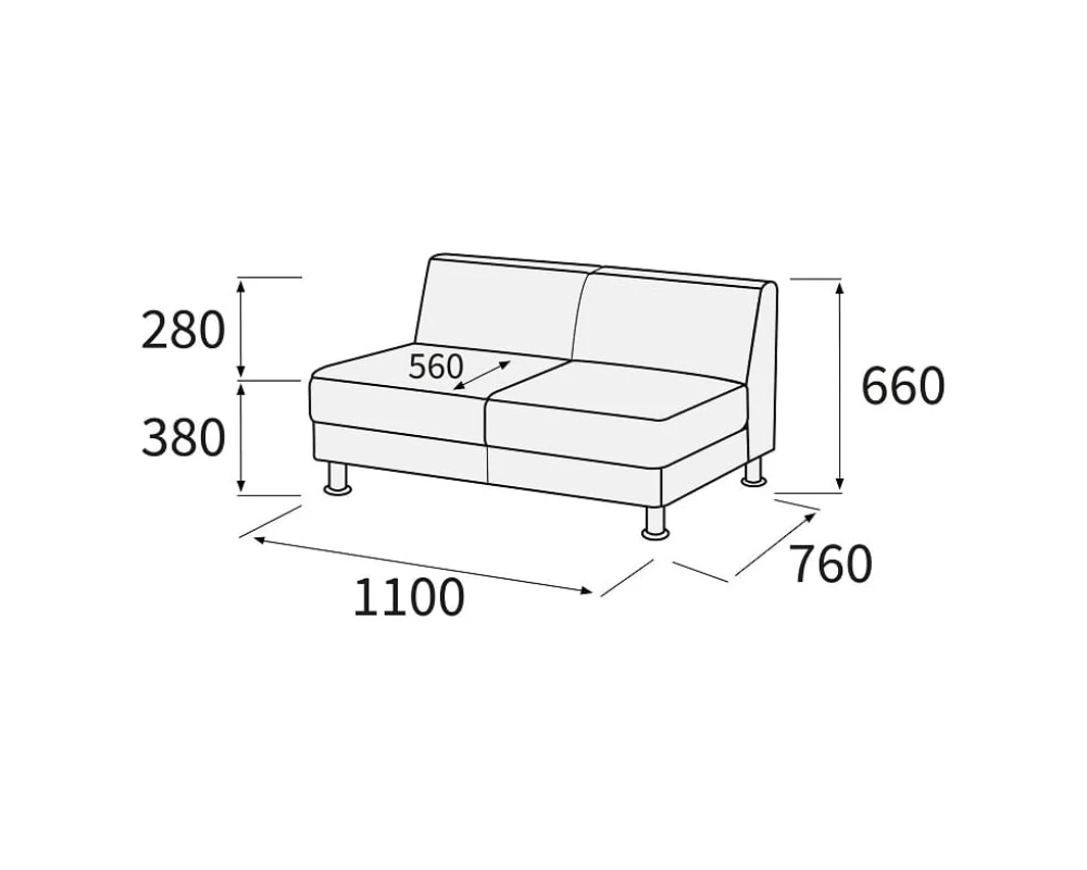 Модуль 2-х местный без подлокотников Омега-люкс