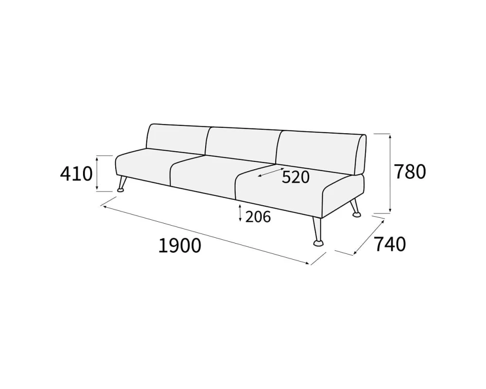 Модуль 3-х местный без подлокотников Вейт