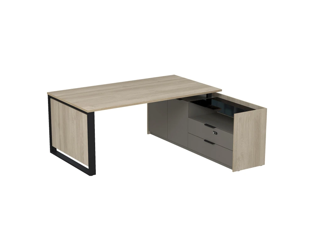 Стол рабочий на опорной двусост тумбе, с ящ (метаб), с код замком 1860x1768x750 МАГНЕТИК / MAGNETIC