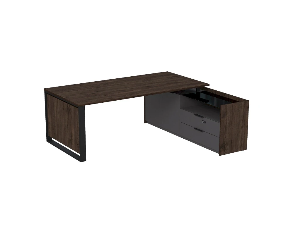 Стол рабочий на опорной двусост тумбе, с ящ (метаб), с код замком 2060x1768x750 МАГНЕТИК / MAGNETIC