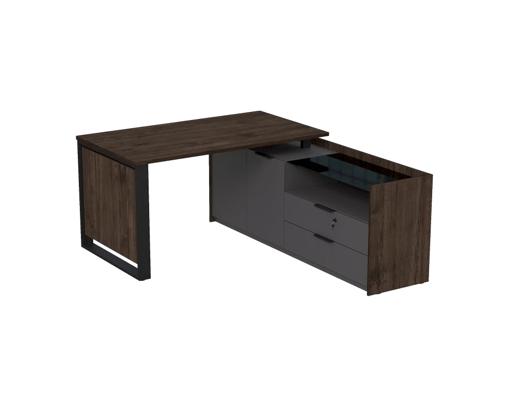 Стол рабочий на опорной двусост тумбе, с ящ, с замком 1460x1768x750 МАГНЕТИК / MAGNETIC