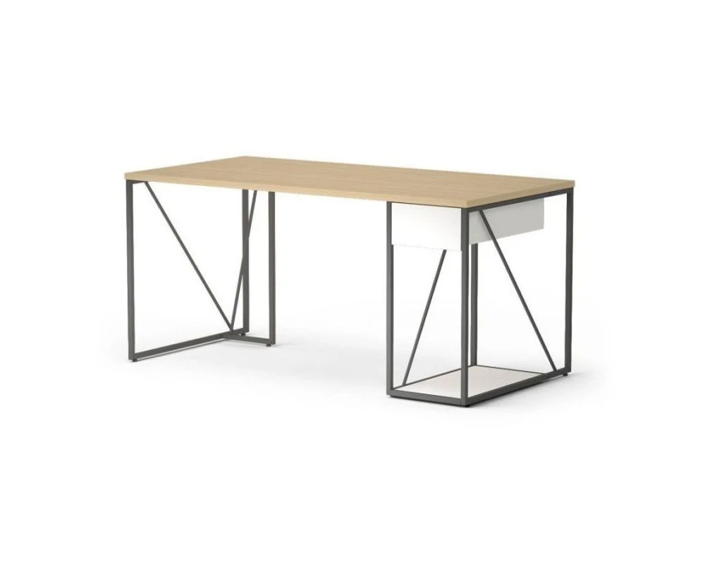 Стол прямой с тумбой, правый 158х78х75 Aurora Дуб парма/Белый премиум/Антрацит