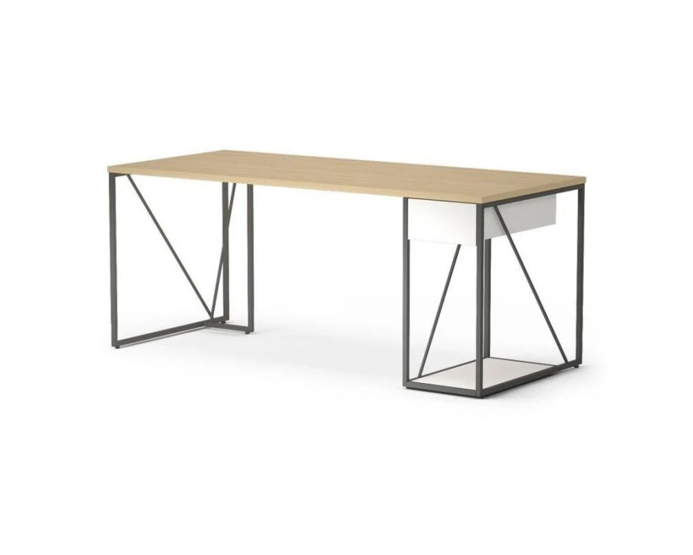 Стол прямой с тумбой, правый 178х78х75 Aurora Дуб парма/Белый премиум/Антрацит