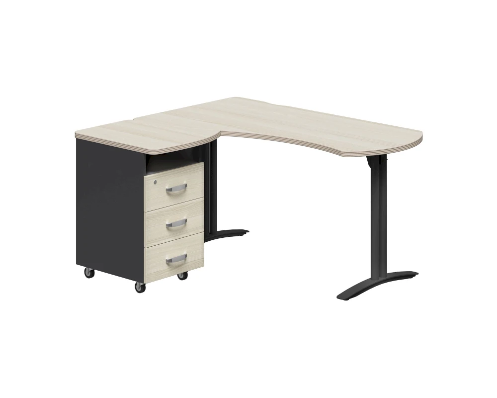 Рабочее место левое 140х120х74 Berlin Metal Акация светлая/Черный графит/Черный