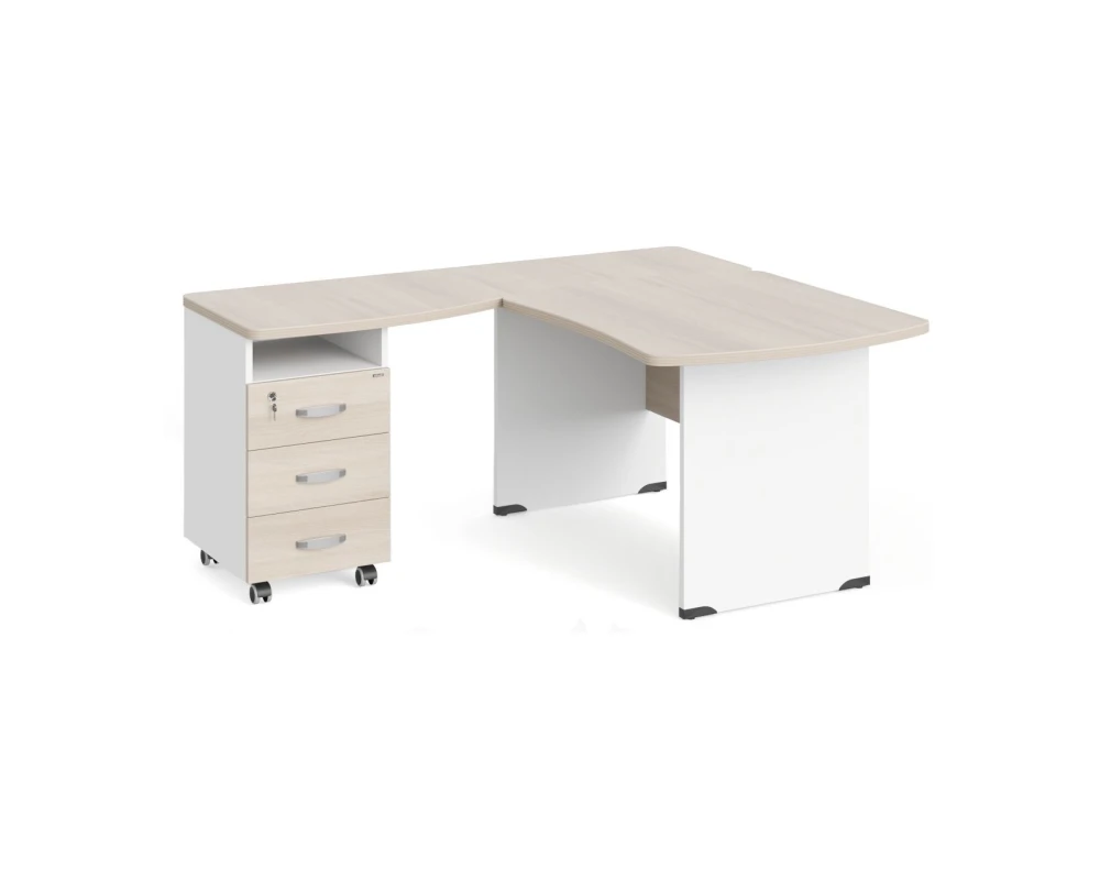 Рабочее место с тумбой левое 140х160х74 Berlin (df) Акация светлая/Белый премиум