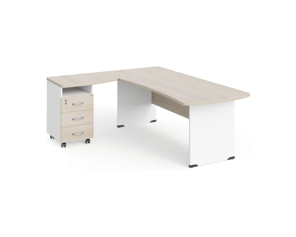 Рабочее место с тумбой левое 200х160х74 Berlin (df) Акация светлая/Белый премиум