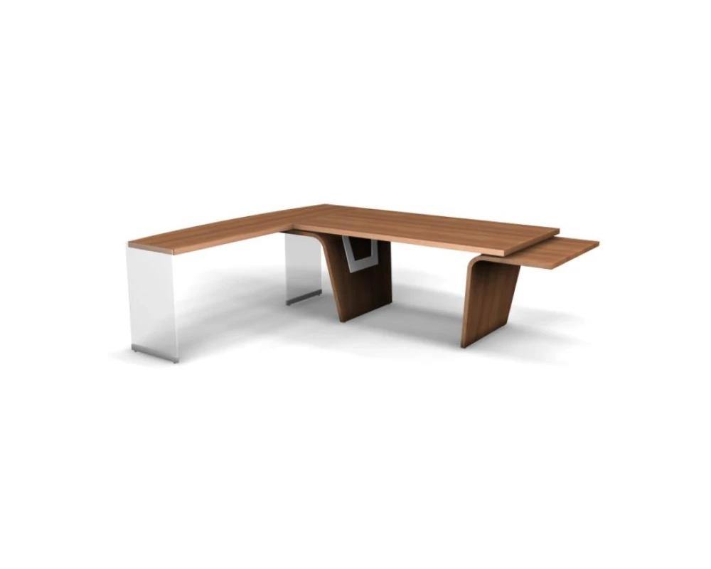 Стол руководителя B с приставкой (стекло) 254х215х75 Larus Орех