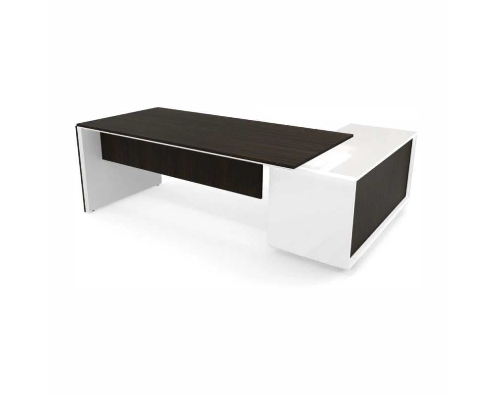 Стол с тумбой (3 двери) без блока розеток L 220х167х76,3 Platinum Венге/Белый глянец