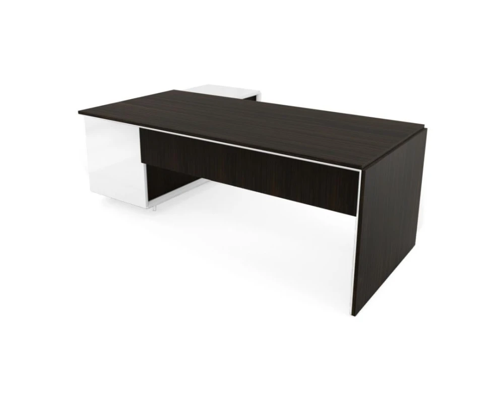 Стол с тумбой (3 двери) без блока розеток R 220х167х76,3 Platinum Венге/Белый глянец