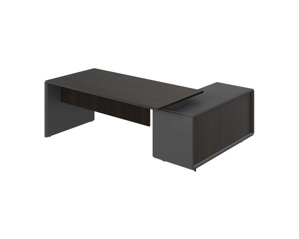 Стол с тумбой (3 ящика) без блока розеток L 220х167х76,3 Platinum Венге/Серый матовый