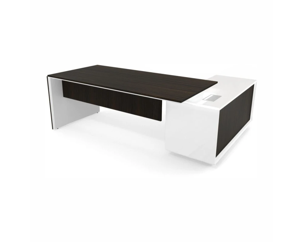 Стол с тумбой (3 ящика) и блоком розеток L 220х167х76,3 Platinum Венге/Белый глянец