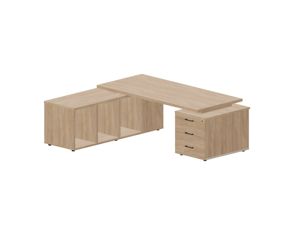 Стол письменный на 2-х опорных тумбах (левый) 200х180х73,5 Норман / Norman Светлый дуб