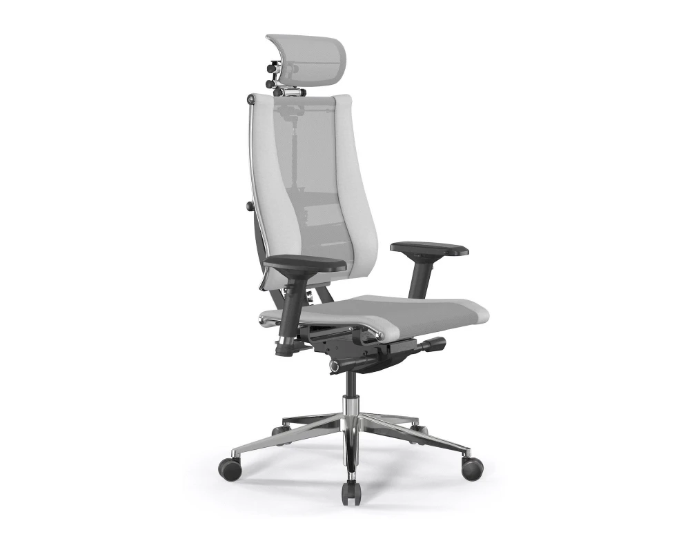 Кресло Y 4DF B2-14D M26.B32.G25.W03 (подгл.1) Сетка/Экокожа, Светло-серый/Белый