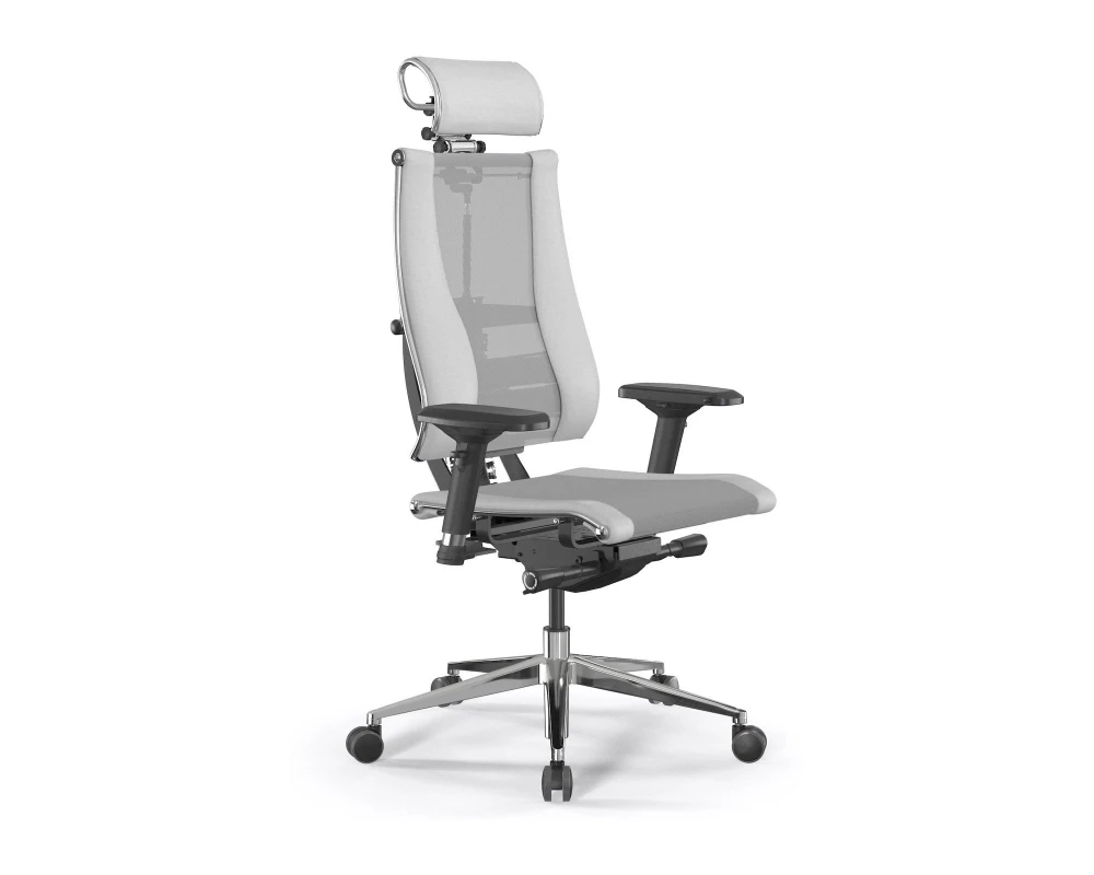 Кресло Y 4DF B2-14D M26.B32.G25.W03 (подгл.2) Сетка/Экокожа, Светло-серый/Белый