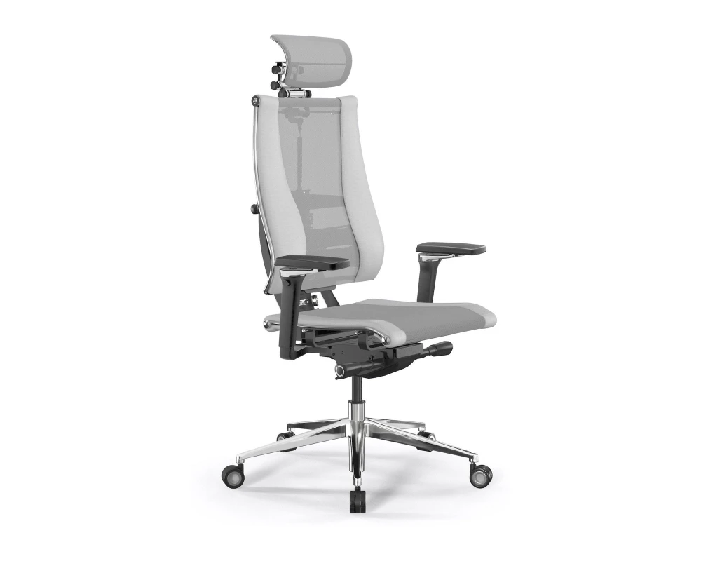 Кресло Y 4DF B2-14D M26.B35.G25.W04 (подгл.2) Сетка/Экокожа, Светло-серый/Белый