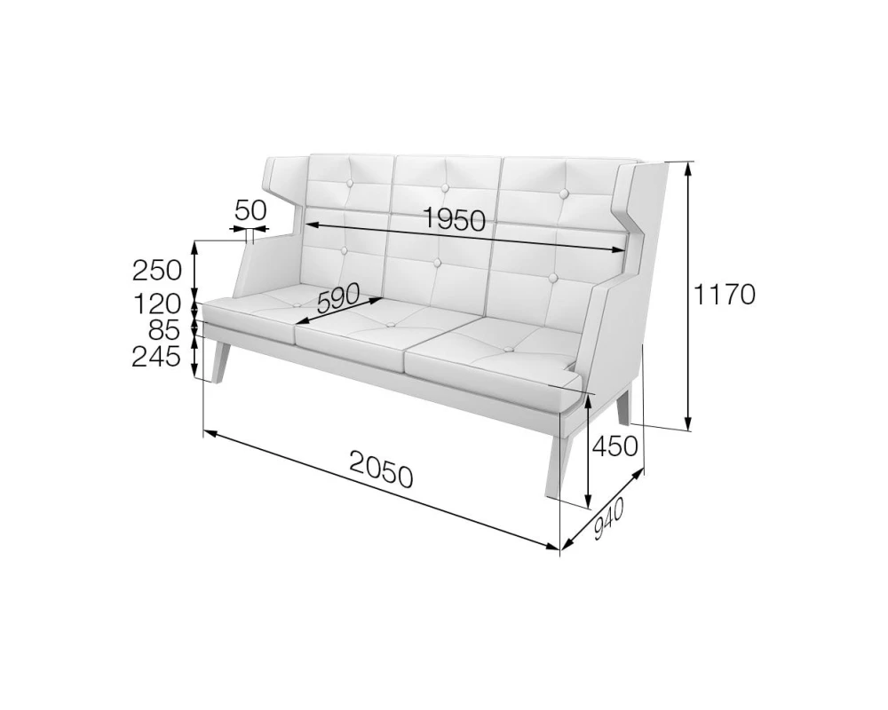 Диван 3-местный высокий Bev3H Беверли MVK