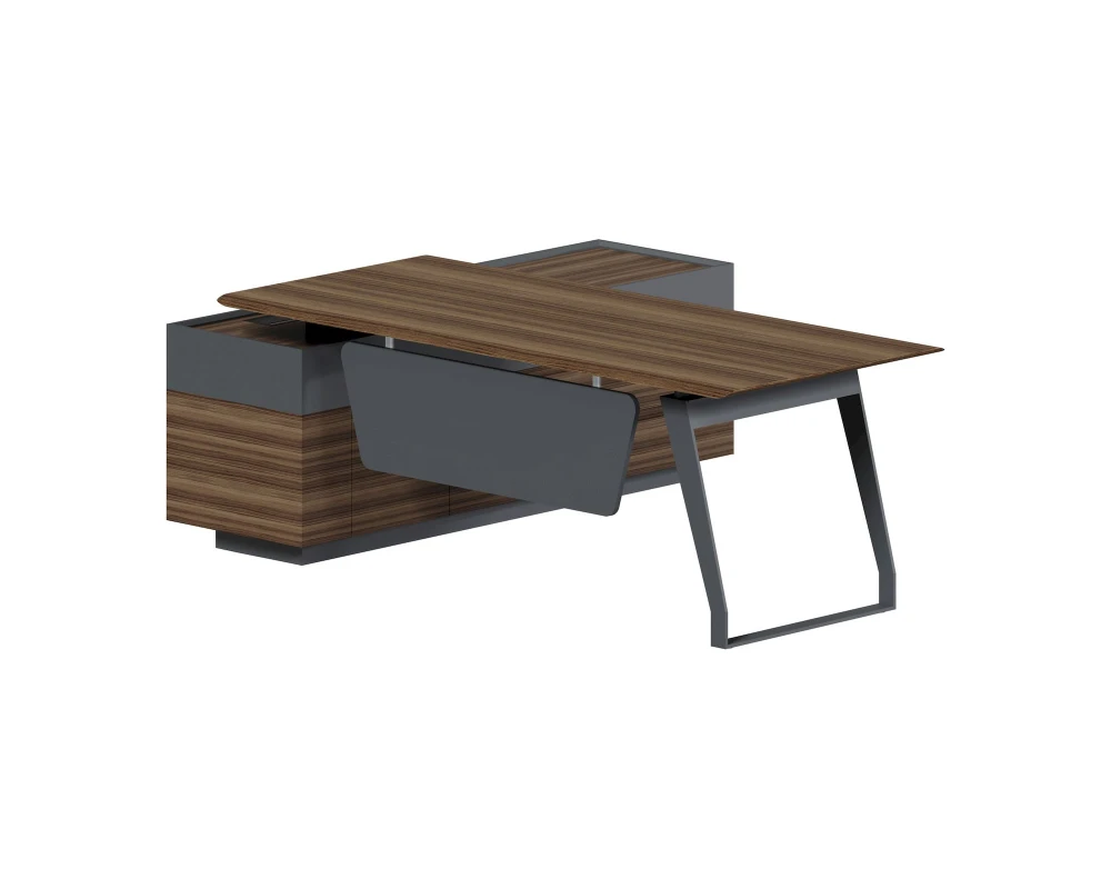 Стол руководителя на опорной тумбе, правый 2200х1800х750 Кварц / Quartz Американский орех/Графит