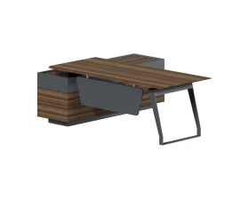 Стол руководителя на опорной тумбе, правый 2200х1800х750 Кварц / Quartz Американский орех/Графит images