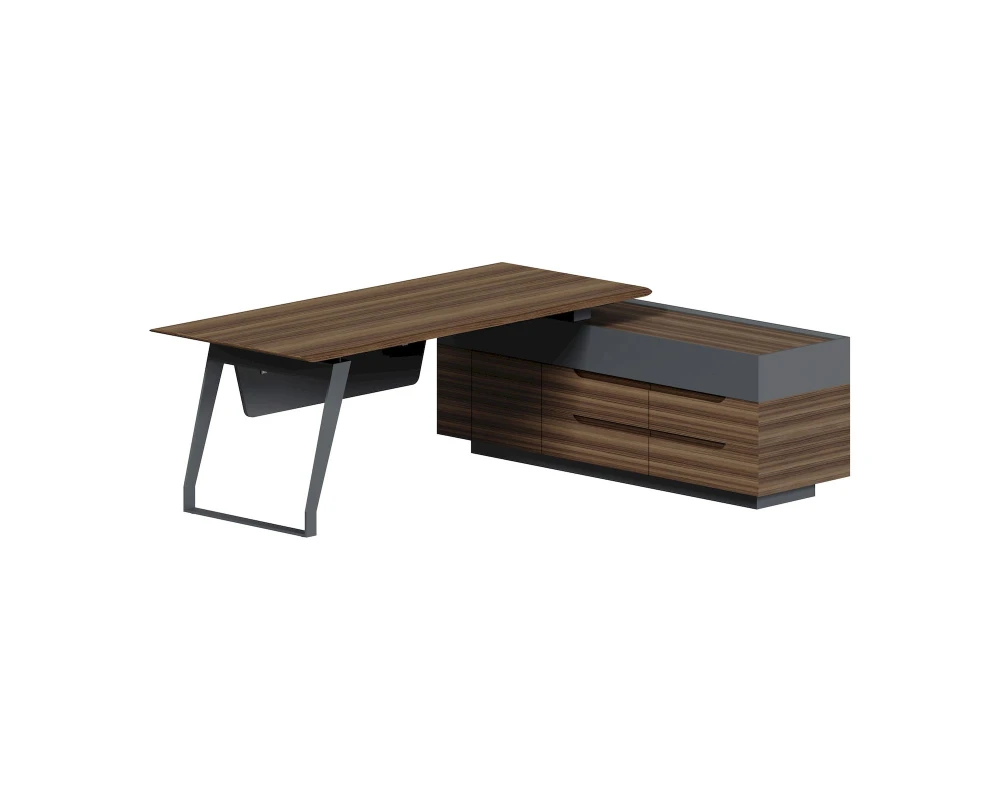 Стол руководителя на опорной тумбе, правый 2200х1800х750 Кварц / Quartz Американский орех/Графит