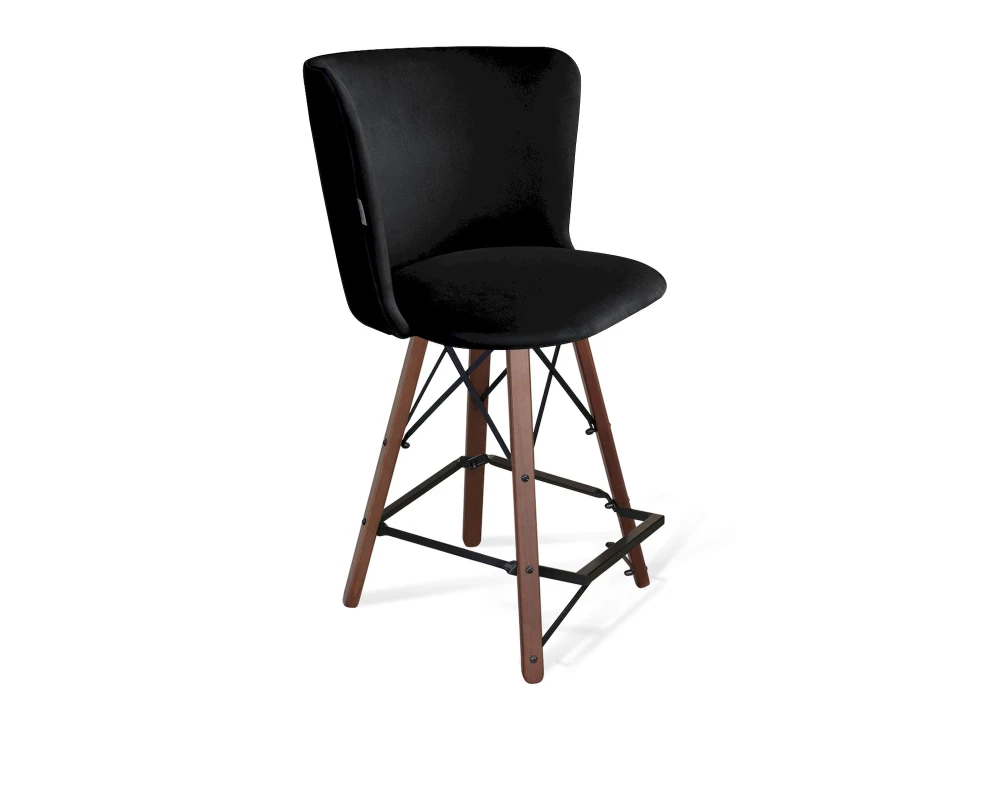 Стул полубарный SHT-ST36/S80-1 Велюр, Ночное затмение/Темный орех/Черный