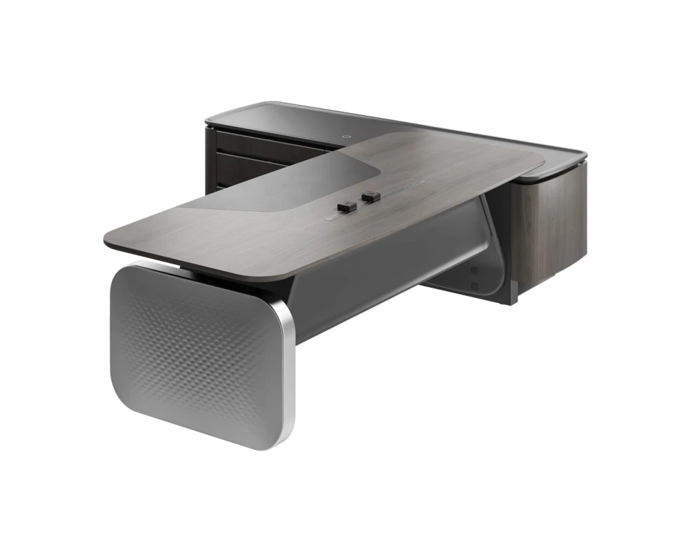 Стол руководителя на опорной сервисной тумбе - левый 2480x2240x750-1150 Atlas (Sun)