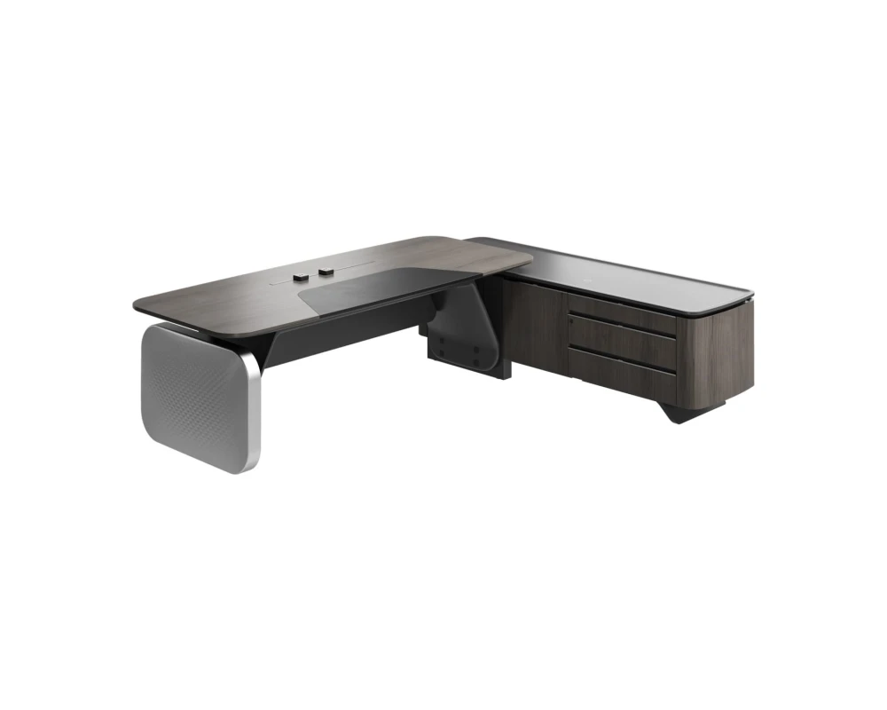 Стол руководителя на опорной сервисной тумбе - правый 2880x2240x750-1150 Atlas (Sun)